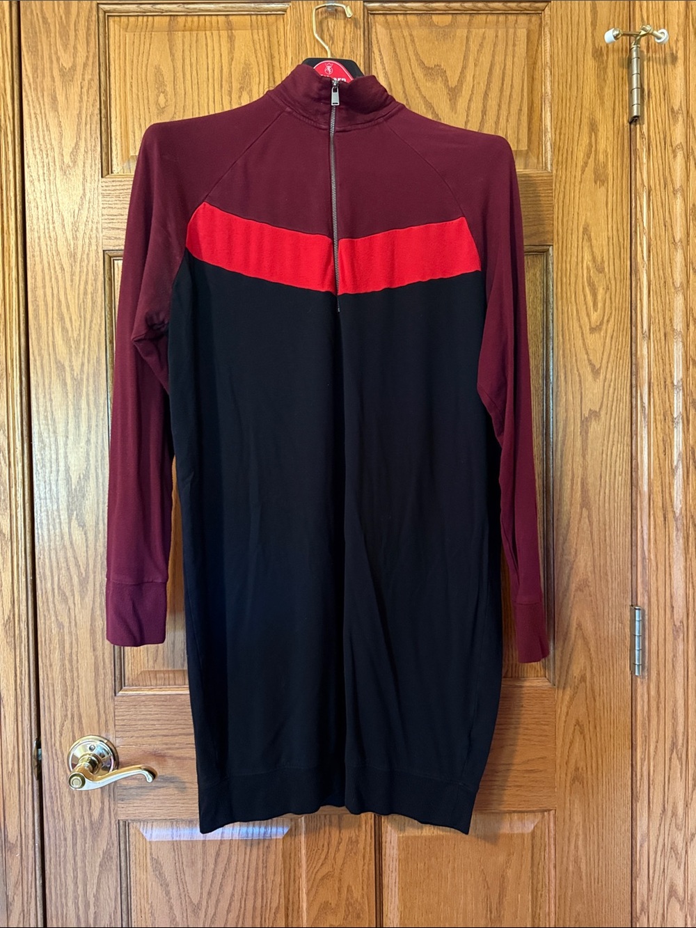 Express Burgundy Zip-Front Long Sleeve Dress